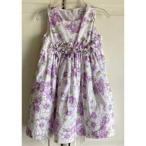 Savannah Girl’s Sleeveless Purple Flower White‎ Cotton Dress size 2T